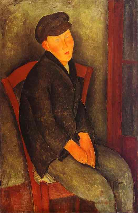 Wikoo.org - موسوعة الفنون الجميلة - اللوحة، العمل الفني Amedeo Modigliani - Seated Boy with Cap