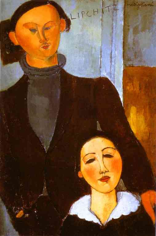 Wikioo.org - The Encyclopedia of Fine Arts - Painting, Artwork by Amedeo Modigliani - The Sculptor Jacques Lipchitz and His Wife Berthe Lipchitz