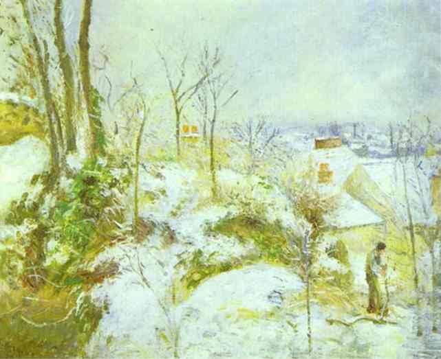 Wikioo.org - The Encyclopedia of Fine Arts - Painting, Artwork by Camille Pissarro - Cottage at Pontoise in the Snow