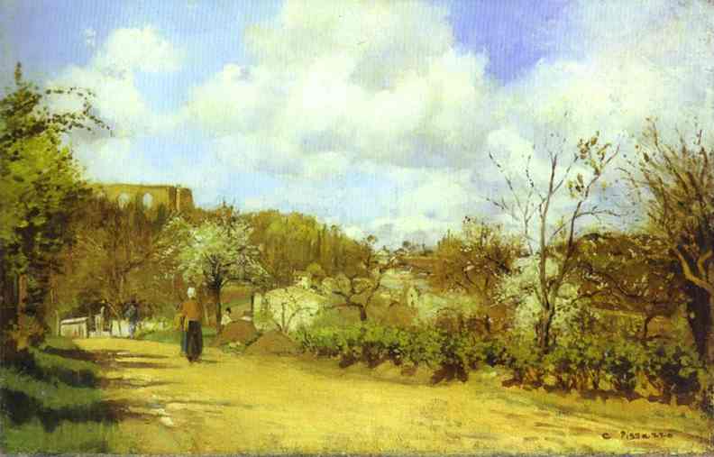WikiOO.org - Encyclopedia of Fine Arts - Festés, Grafika Camille Pissarro - Spring in Louveciennes