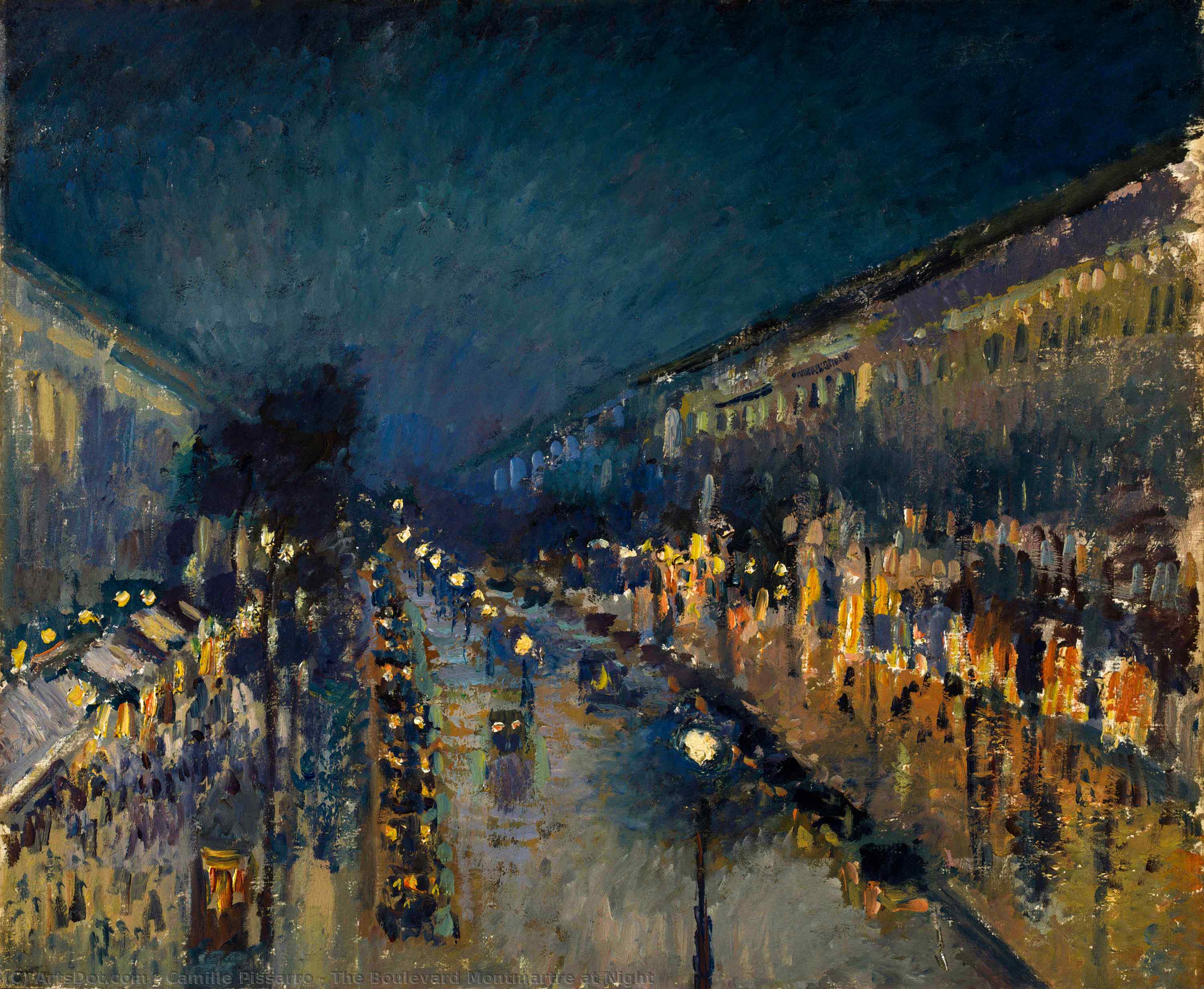 Wikioo.org - The Encyclopedia of Fine Arts - Painting, Artwork by Camille Pissarro - The Boulevard Montmartre at Night