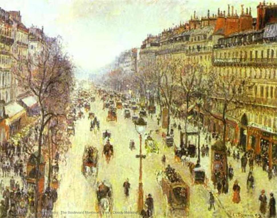 Wikioo.org - The Encyclopedia of Fine Arts - Painting, Artwork by Camille Pissarro - The Boulevard Montmartre on a Cloudy Morning