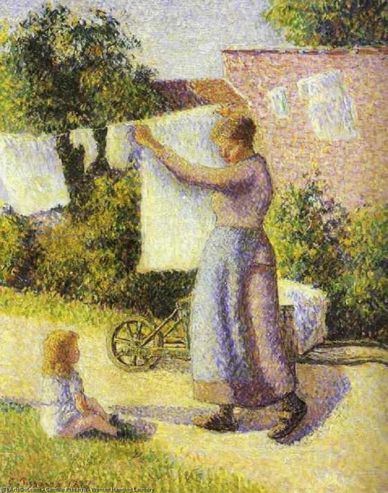 Wikioo.org - The Encyclopedia of Fine Arts - Painting, Artwork by Camille Pissarro - Woman Hanging Laundry