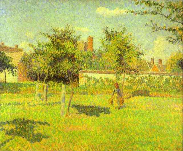 WikiOO.org - Εγκυκλοπαίδεια Καλών Τεχνών - Ζωγραφική, έργα τέχνης Camille Pissarro - Woman in an Orchard, Spring Sunshine in a Field, Eragny