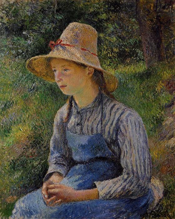 Wikioo.org - The Encyclopedia of Fine Arts - Painting, Artwork by Camille Pissarro - Young Peasant Girl Wearing a Hat