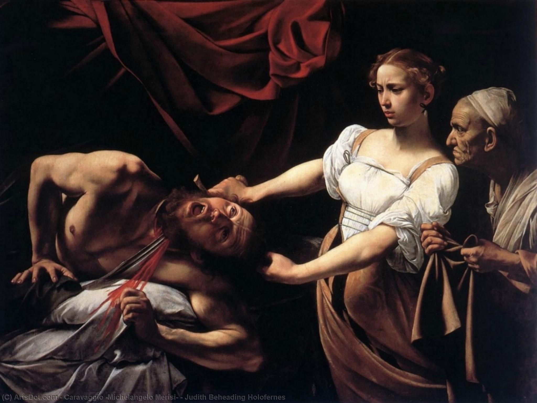 Wikoo.org - موسوعة الفنون الجميلة - اللوحة، العمل الفني Caravaggio (Michelangelo Merisi) - Judith Beheading Holofernes