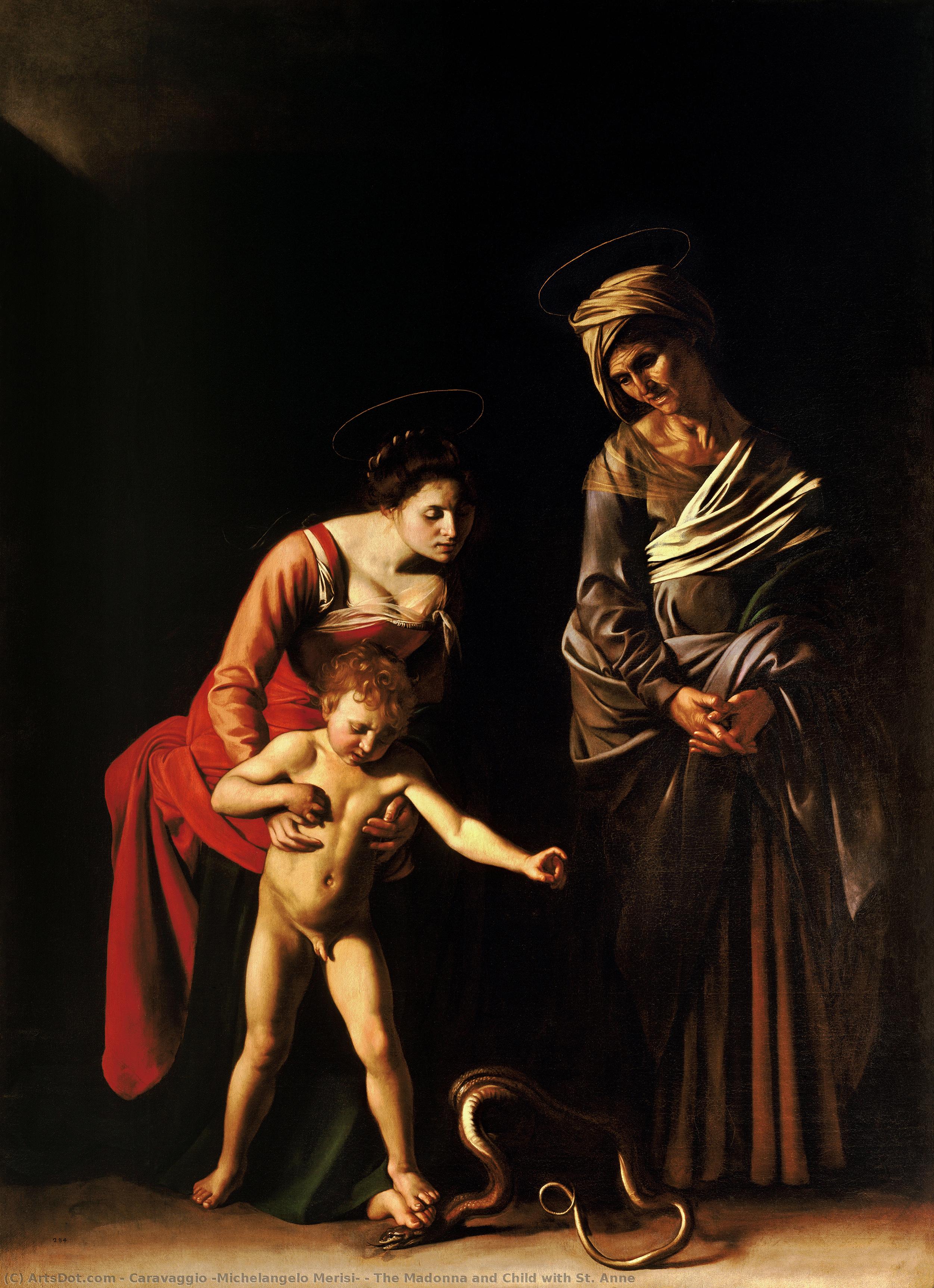 Wikioo.org - The Encyclopedia of Fine Arts - Painting, Artwork by Caravaggio (Michelangelo Merisi) - The Madonna and Child with St. Anne