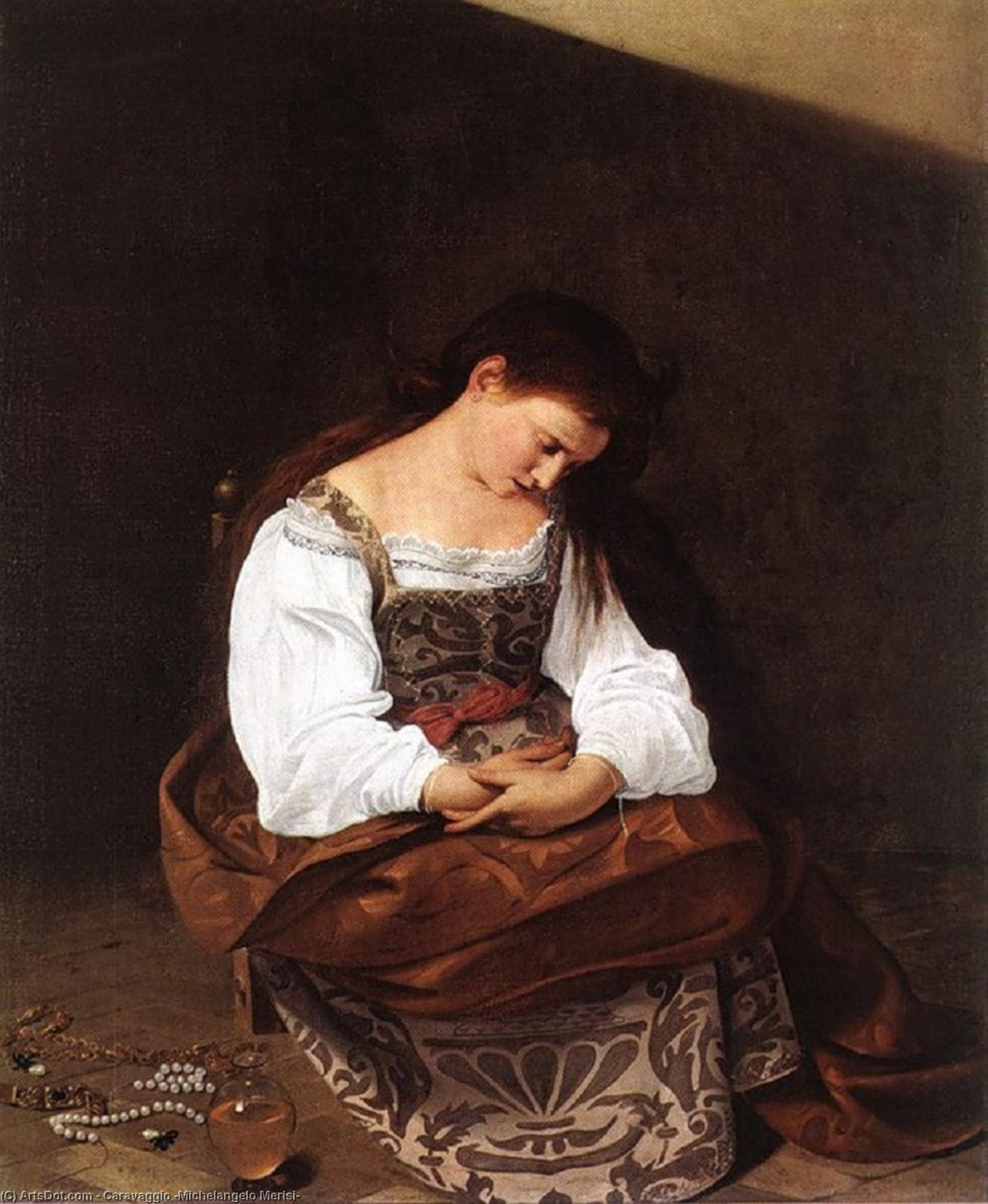 Wikoo.org - موسوعة الفنون الجميلة - اللوحة، العمل الفني Caravaggio (Michelangelo Merisi) - Magdalene