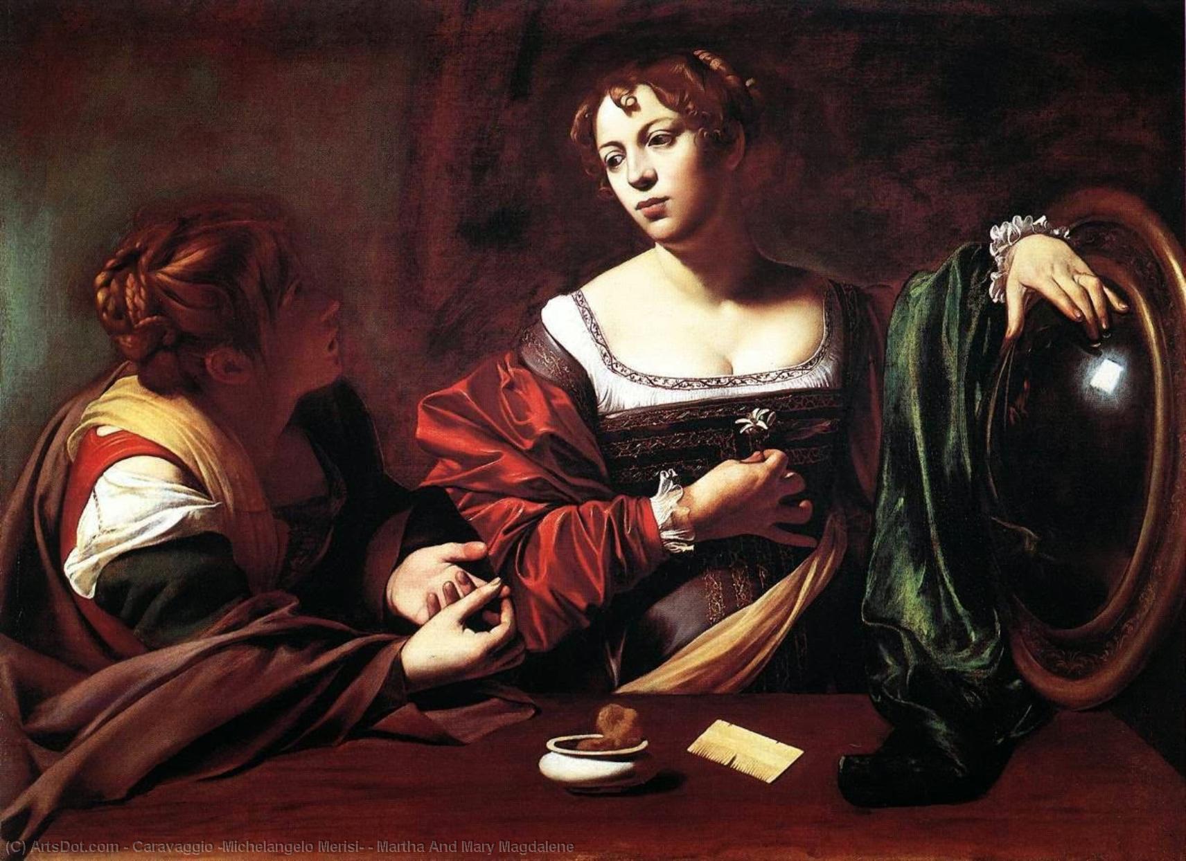 Wikioo.org - The Encyclopedia of Fine Arts - Painting, Artwork by Caravaggio (Michelangelo Merisi) - Martha And Mary Magdalene