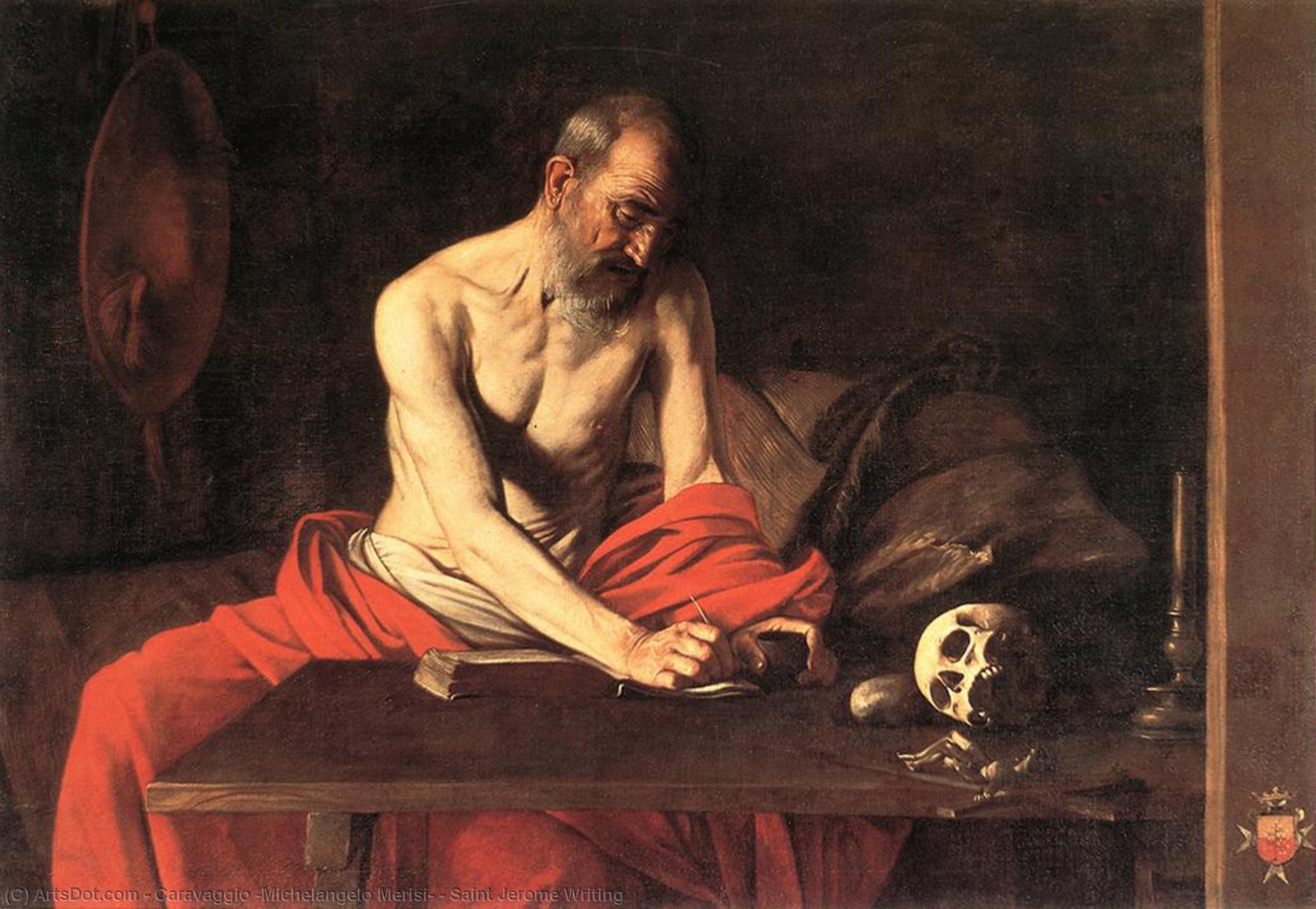 Wikoo.org - موسوعة الفنون الجميلة - اللوحة، العمل الفني Caravaggio (Michelangelo Merisi) - Saint Jerome Writing