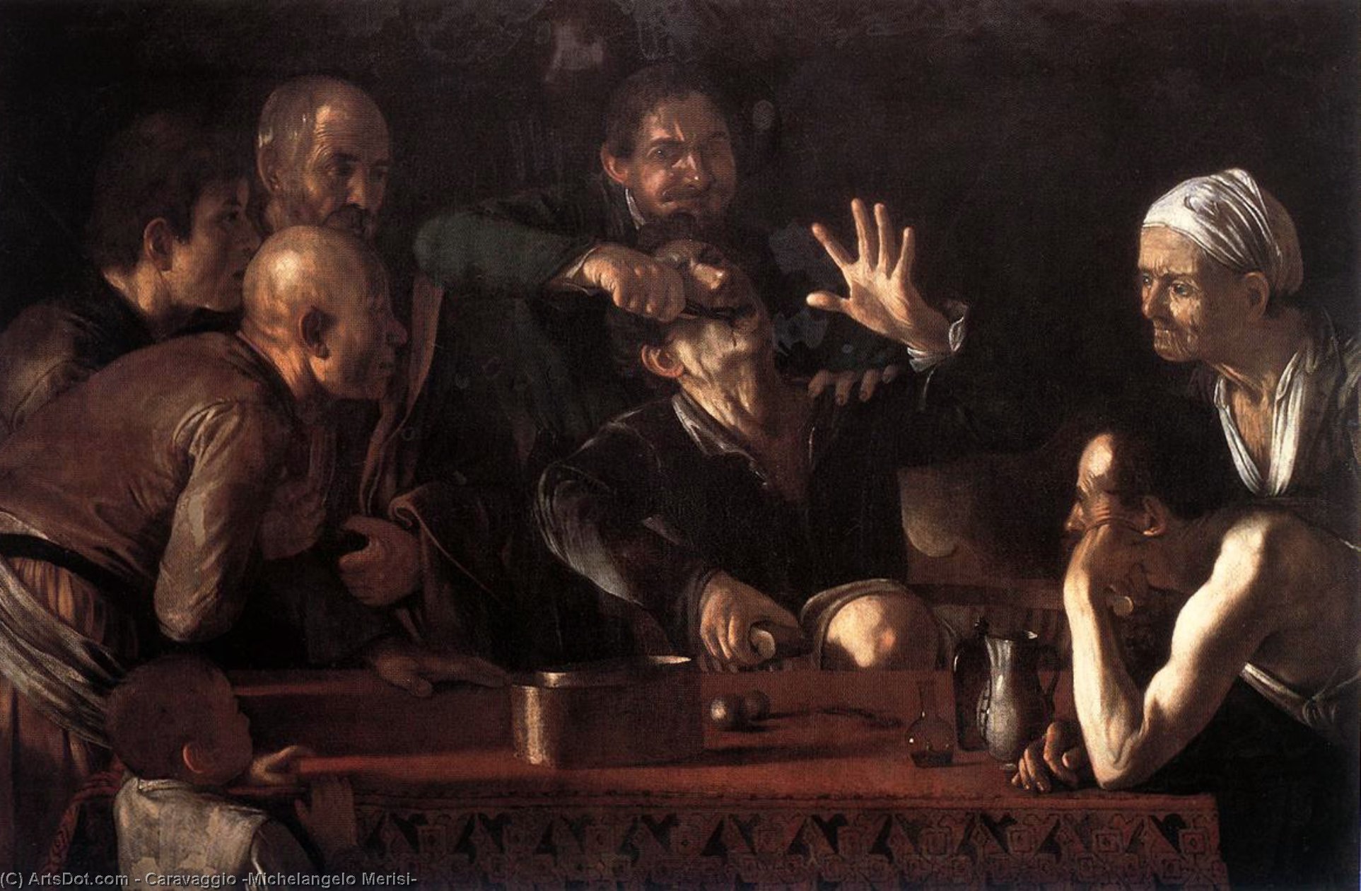 Wikioo.org - The Encyclopedia of Fine Arts - Painting, Artwork by Caravaggio (Michelangelo Merisi) - The Tooth-Drawer