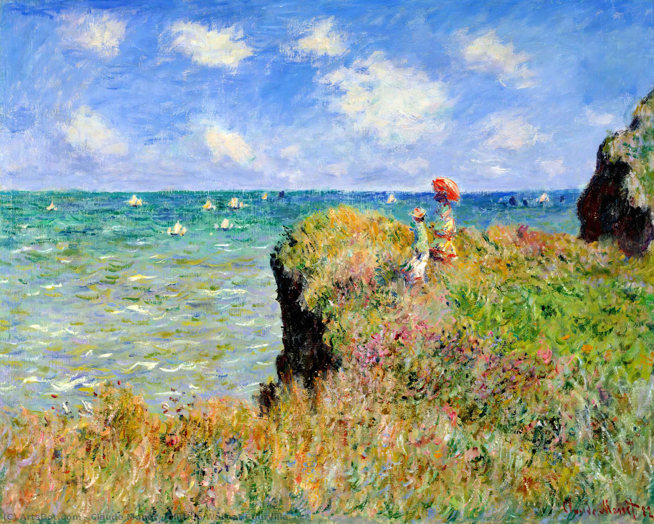 Wikioo.org - The Encyclopedia of Fine Arts - Painting, Artwork by Claude Monet - Clifftop Walk at Pourville
