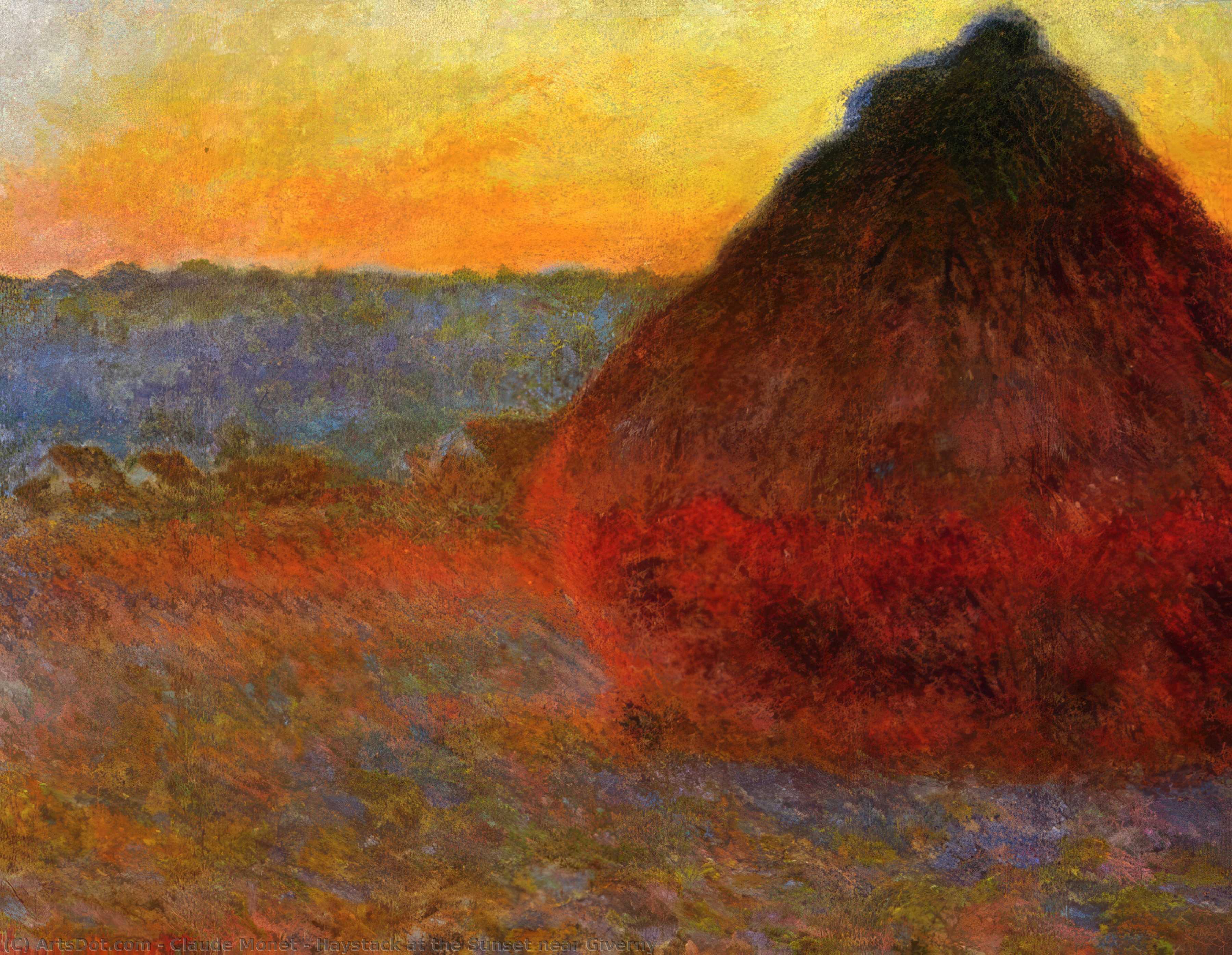 Wikioo.org - The Encyclopedia of Fine Arts - Painting, Artwork by Claude Monet - Haystack at the Sunset near Giverny