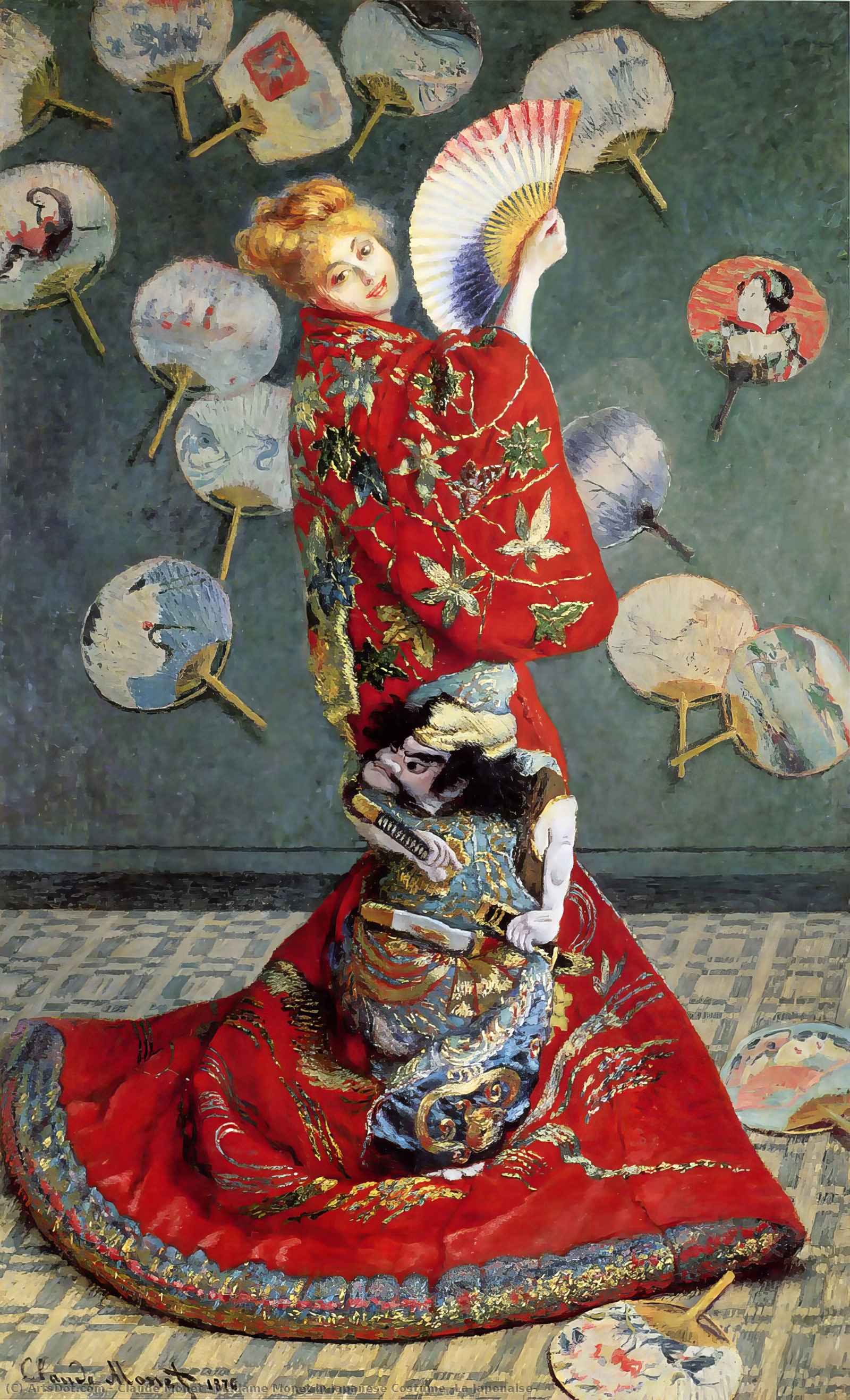 Wikoo.org - موسوعة الفنون الجميلة - اللوحة، العمل الفني Claude Monet - Madame Monet in Japanese Costume (La Japonaise)