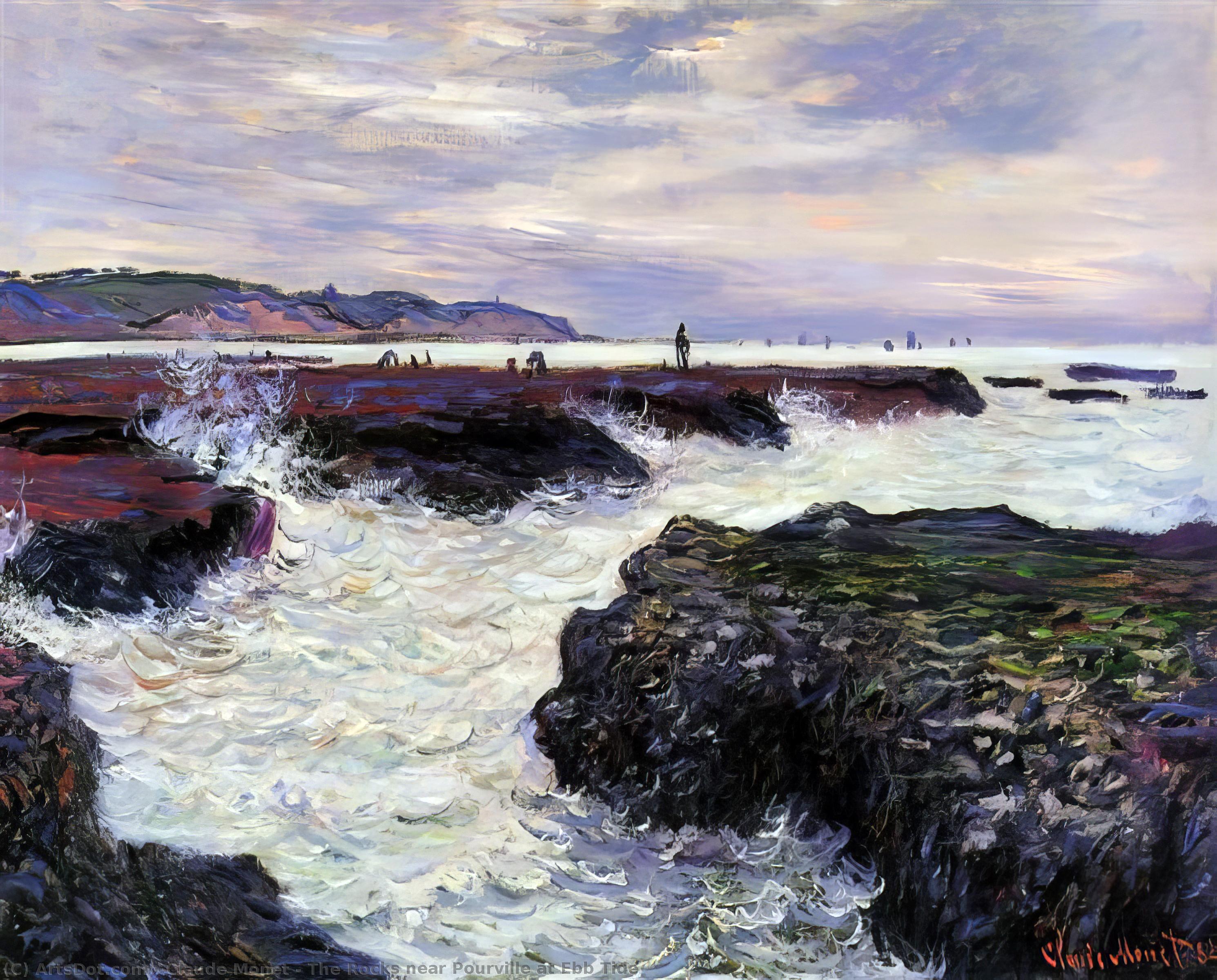 Wikoo.org - موسوعة الفنون الجميلة - اللوحة، العمل الفني Claude Monet - The Rocks near Pourville at Ebb Tide