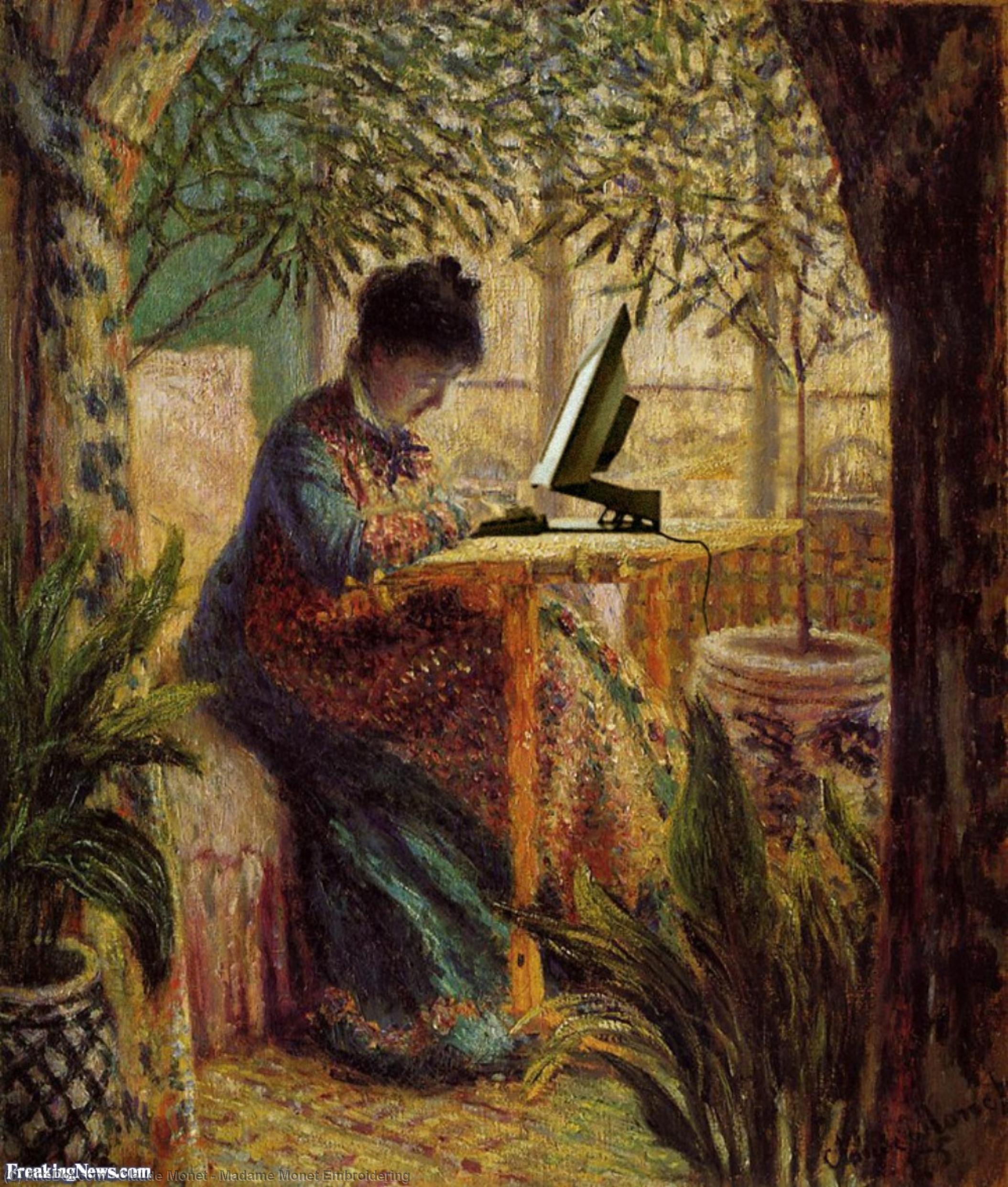 WikiOO.org - Encyclopedia of Fine Arts - Festés, Grafika Claude Monet - Madame Monet Embroidering