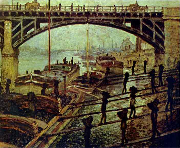 Wikioo.org - สารานุกรมวิจิตรศิลป์ - จิตรกรรม Claude Monet - Unloading Charcoal. Argenteuil