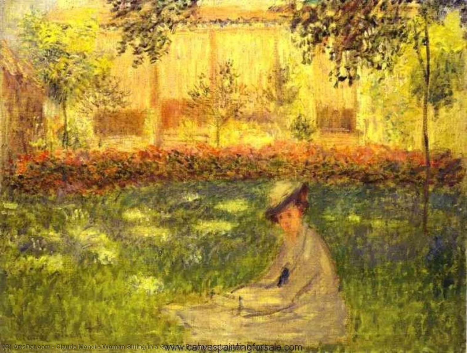 Wikioo.org - The Encyclopedia of Fine Arts - Painting, Artwork by Claude Monet - Woman Sitting in a Garden (Femme assise dans le jardin)
