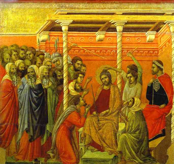 Wikioo.org - Bách khoa toàn thư về mỹ thuật - Vẽ tranh, Tác phẩm nghệ thuật Duccio Di Buoninsegna - MaestÓ (back, central panel), The Crown of Thorns