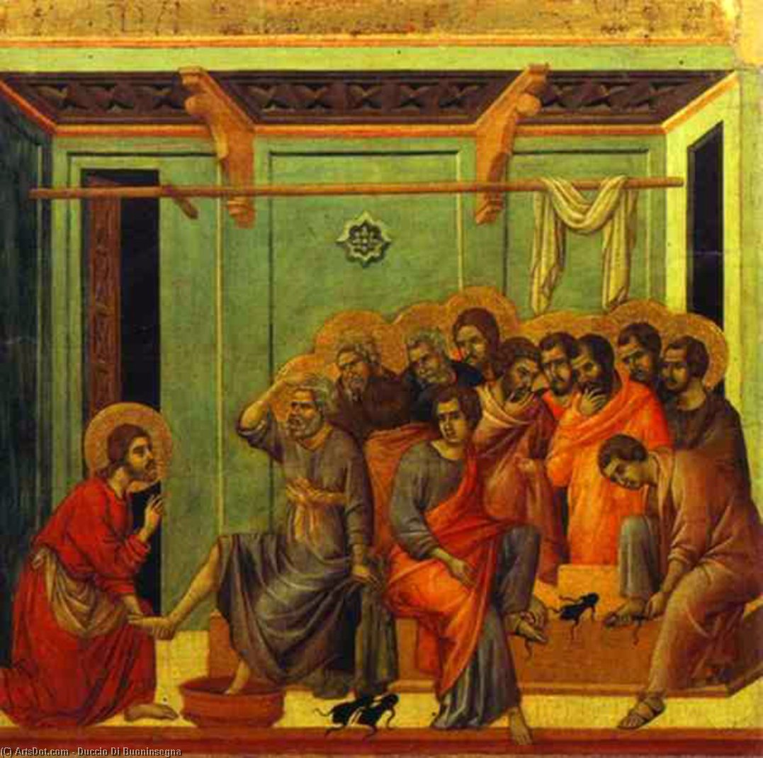 Wikioo.org - The Encyclopedia of Fine Arts - Painting, Artwork by Duccio Di Buoninsegna - MaestÓ (back, central panel), The Washing of Fee