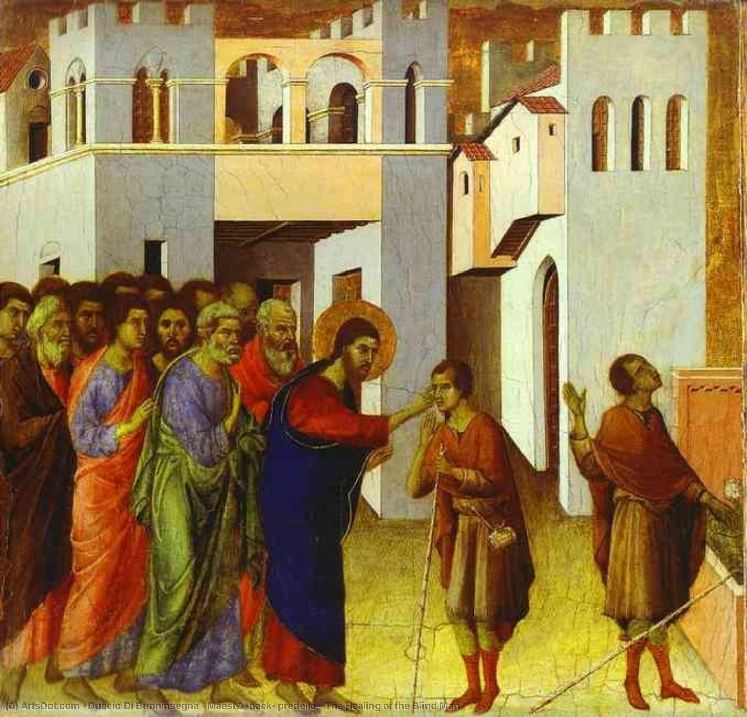 Wikioo.org - The Encyclopedia of Fine Arts - Painting, Artwork by Duccio Di Buoninsegna - MaestÓ (back, predella), The Healing of the Blind Man