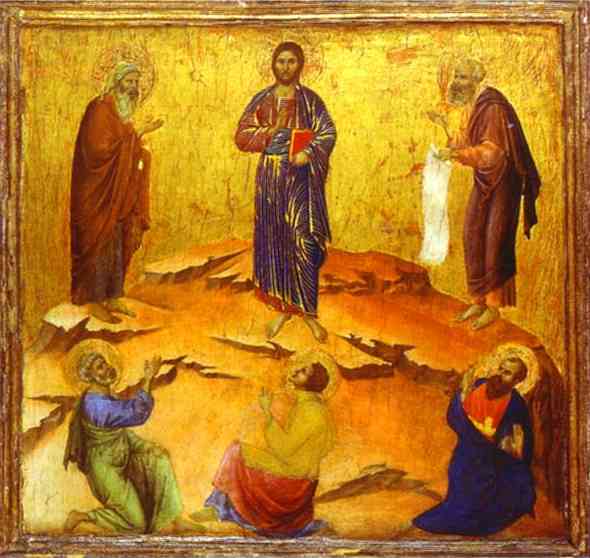 Wikioo.org – L'Enciclopedia delle Belle Arti - Pittura, Opere di Duccio Di Buoninsegna - maesto ( schiena , predella ) , la trasfigurazione di cristo