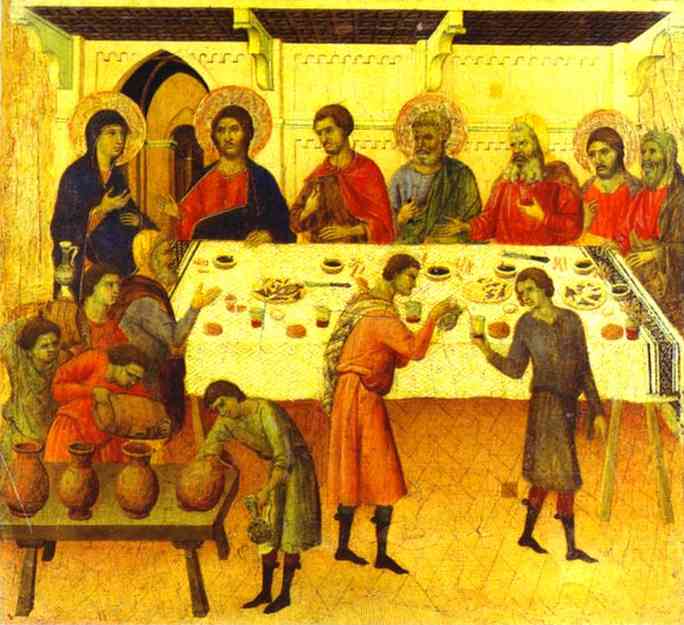 Wikioo.org – L'Enciclopedia delle Belle Arti - Pittura, Opere di Duccio Di Buoninsegna - maesto ( schiena , predella ) , le nozze di cana