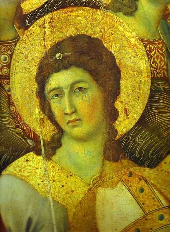 Wikioo.org - The Encyclopedia of Fine Arts - Painting, Artwork by Duccio Di Buoninsegna - MaestÓ (front, central panel, detail), An Angel