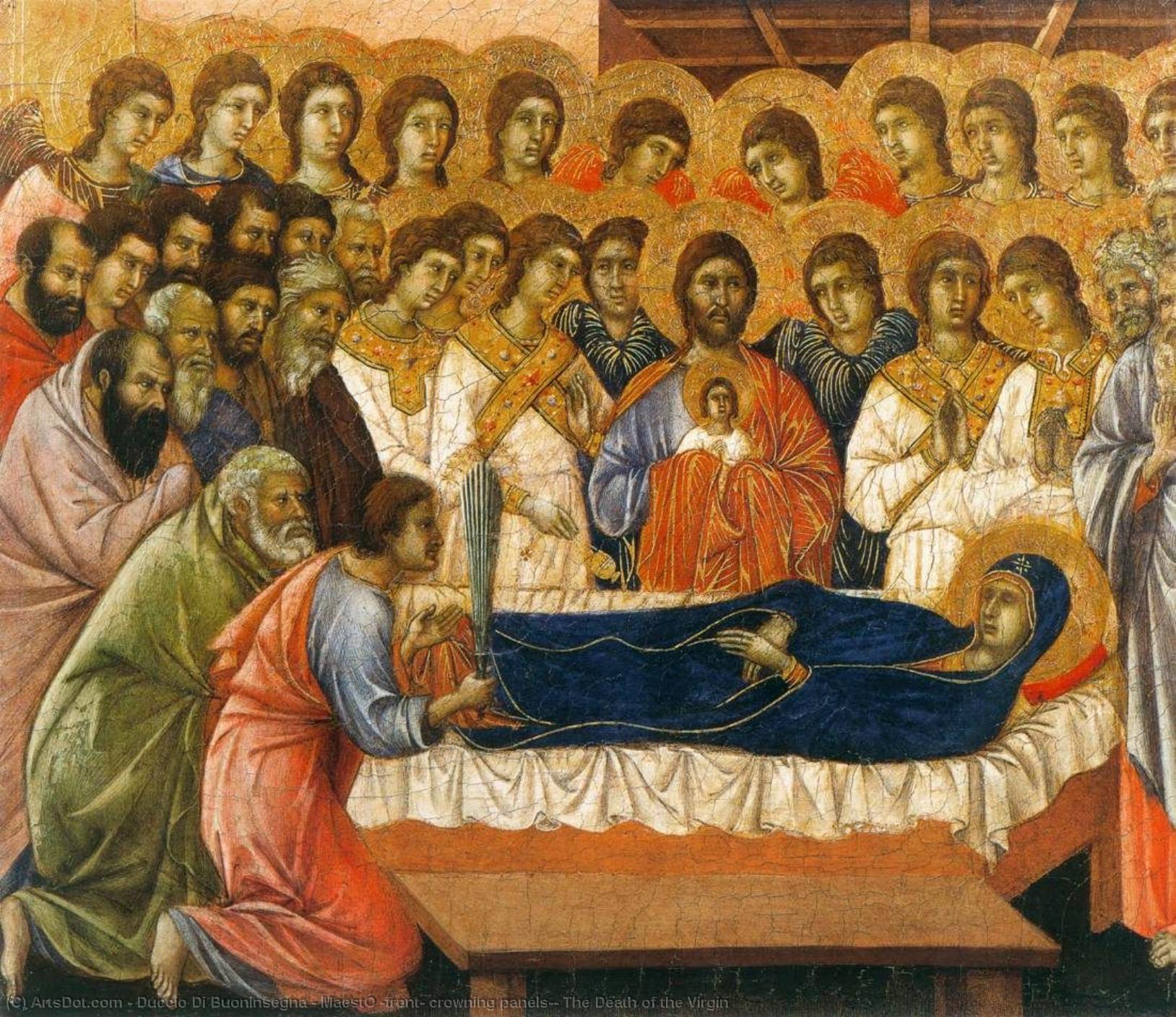 Wikioo.org - The Encyclopedia of Fine Arts - Painting, Artwork by Duccio Di Buoninsegna - MaestÓ (front, crowning panels), The Death of the Virgin