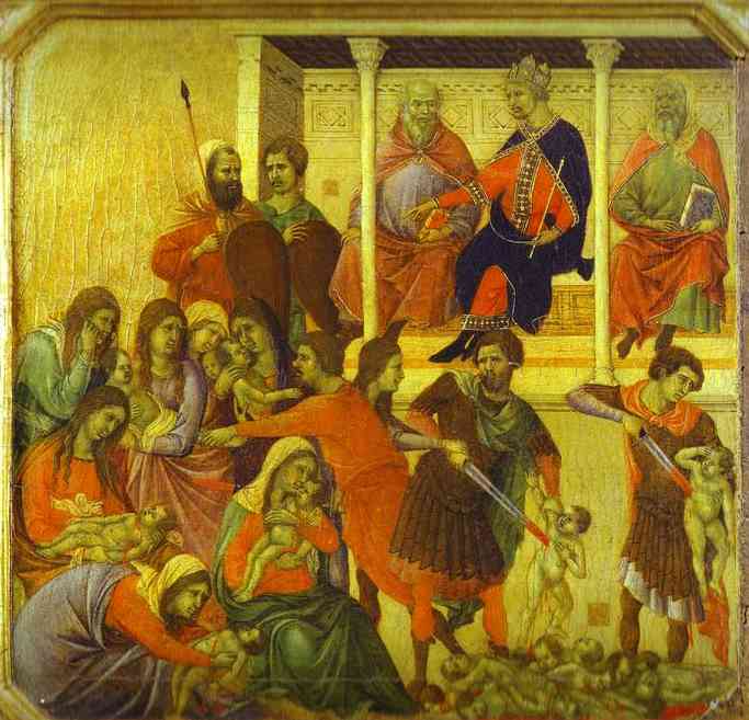 Wikoo.org - موسوعة الفنون الجميلة - اللوحة، العمل الفني Duccio Di Buoninsegna - MaestÓ (front, predella), The Massacre of the Innocents