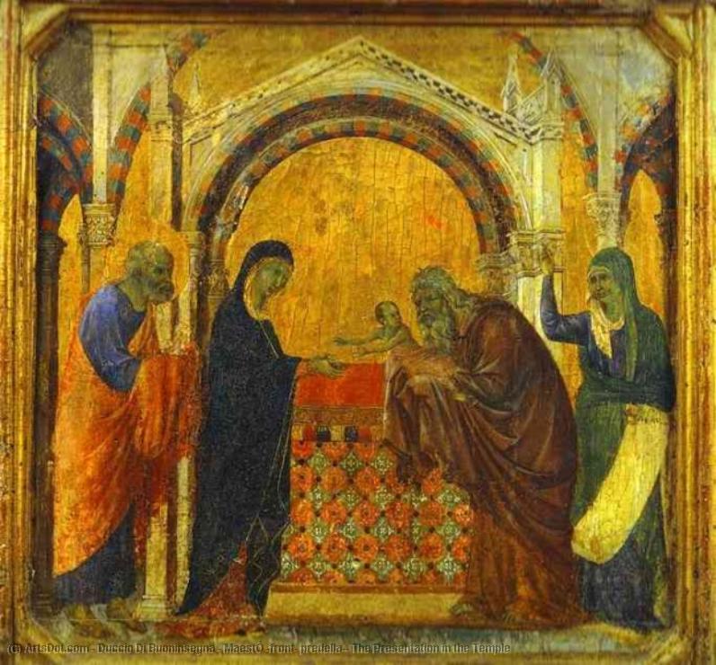 Wikioo.org - The Encyclopedia of Fine Arts - Painting, Artwork by Duccio Di Buoninsegna - MaestÓ (front, predella), The Presentation in the Temple