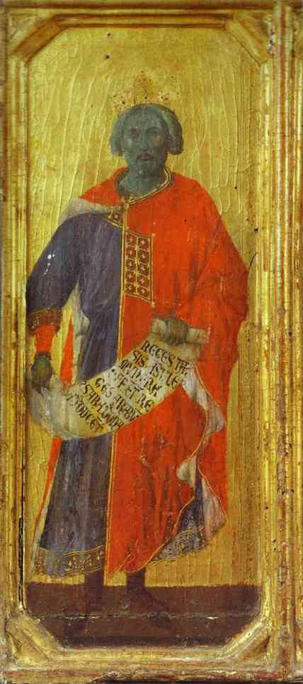 Wikoo.org - موسوعة الفنون الجميلة - اللوحة، العمل الفني Duccio Di Buoninsegna - MaestÓ (front, predella), The Prophet Solomon