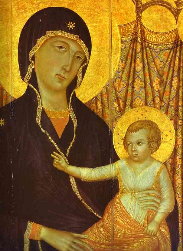 Wikioo.org – La Enciclopedia de las Bellas Artes - Pintura, Obras de arte de Duccio Di Buoninsegna - Rucellai Virgen . Detalle