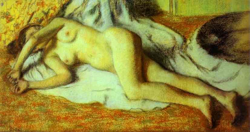 Wikioo.org – L'Enciclopedia delle Belle Arti - Pittura, Opere di Edgar Degas - bather allungato sul pavimento