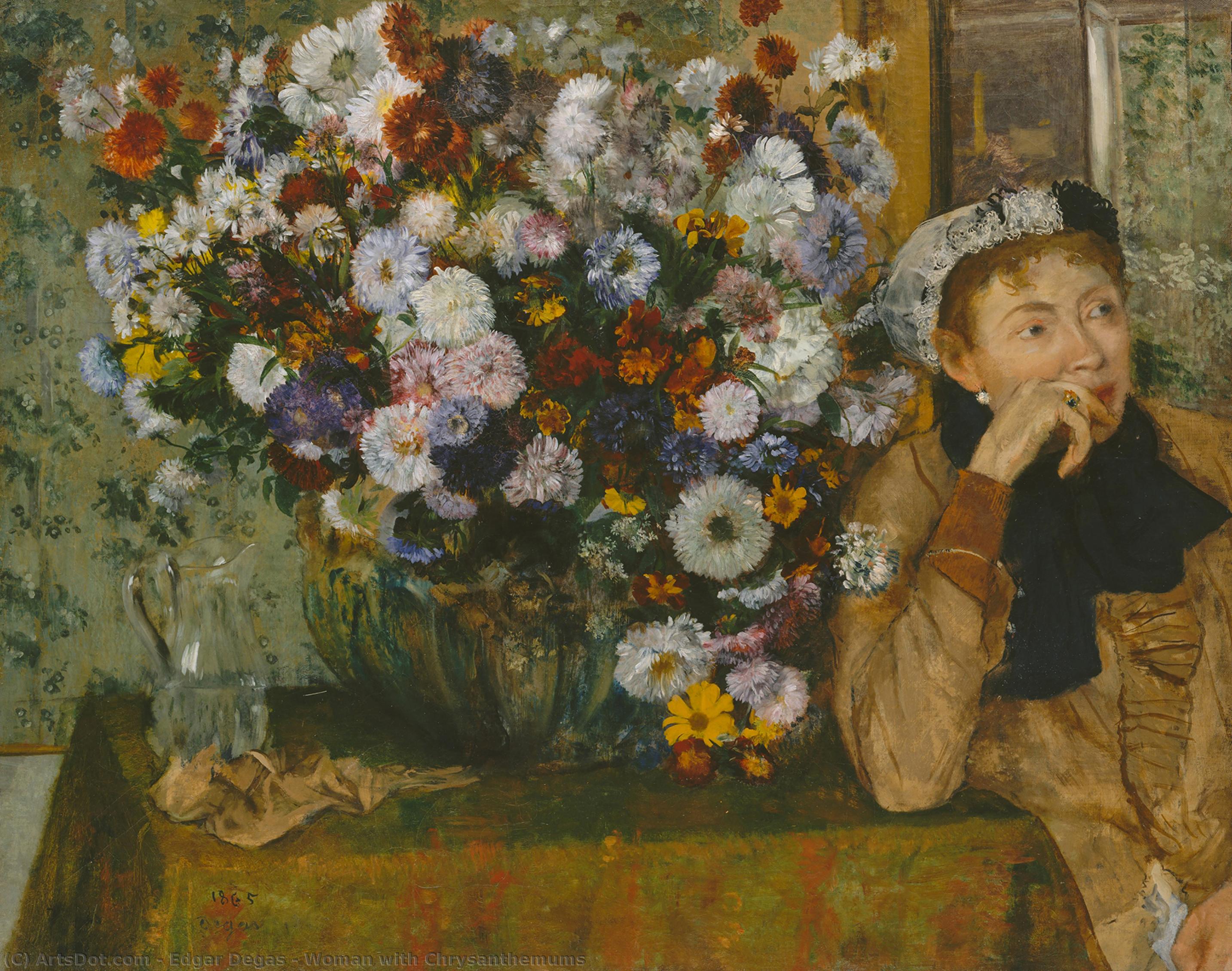 Wikoo.org - موسوعة الفنون الجميلة - اللوحة، العمل الفني Edgar Degas - Woman with Chrysanthemums