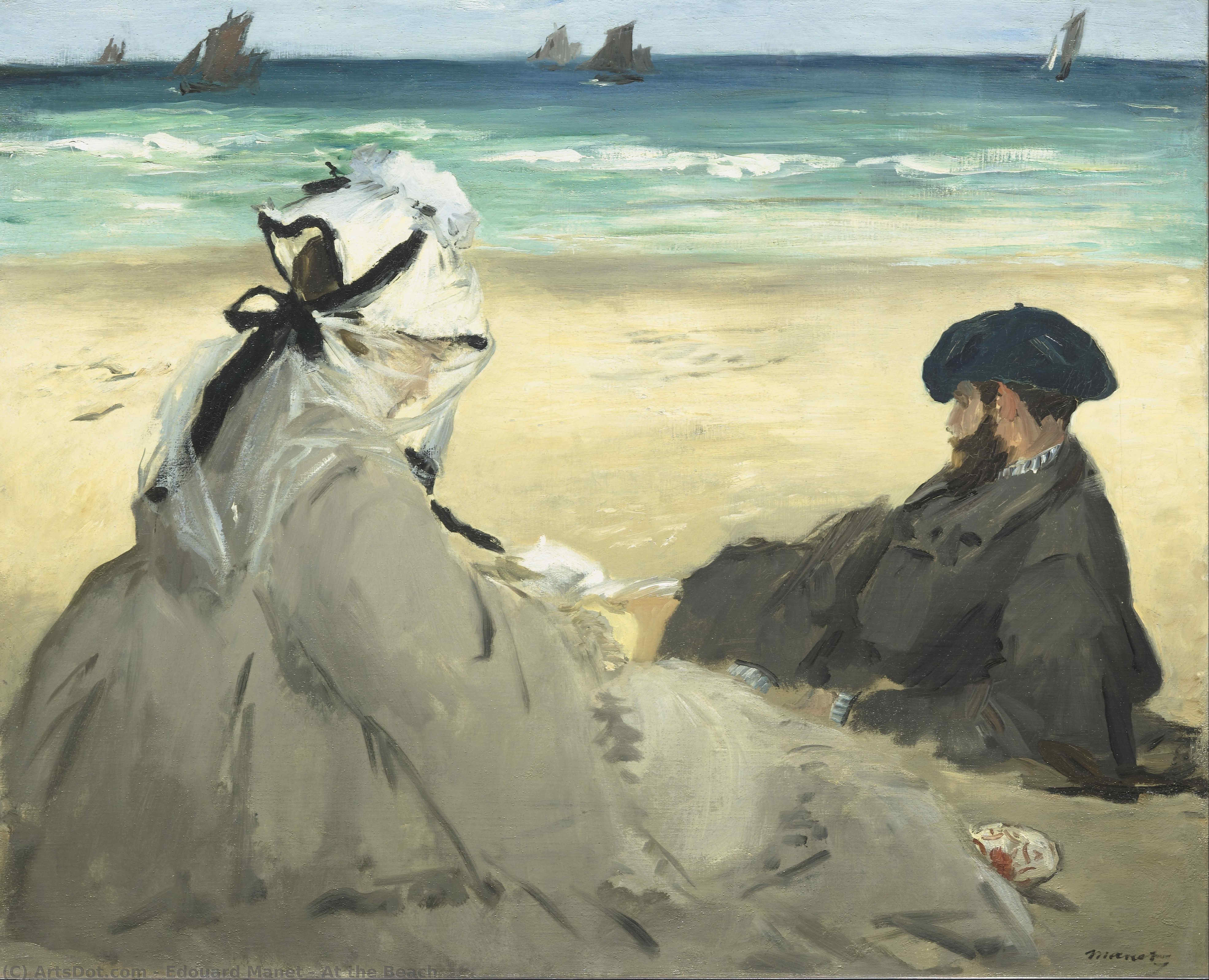 Wikoo.org - موسوعة الفنون الجميلة - اللوحة، العمل الفني Edouard Manet - At the Beach