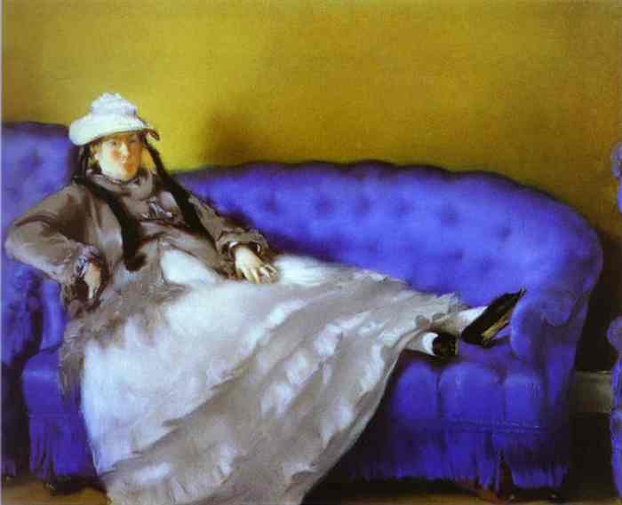 Wikioo.org - The Encyclopedia of Fine Arts - Painting, Artwork by Edouard Manet - Portrait of Mme. Manet on a Blue Sofa