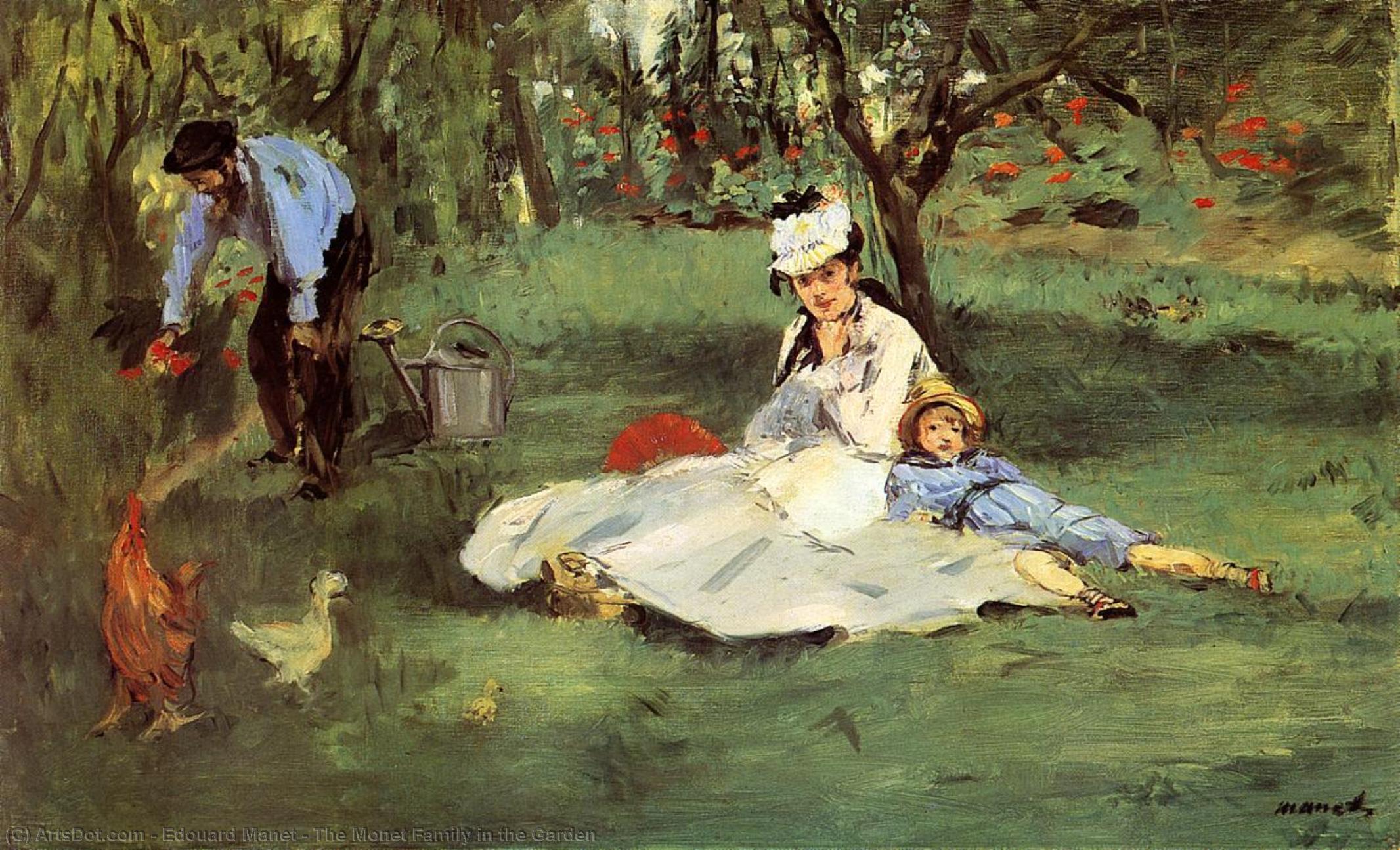 Wikioo.org – L'Enciclopedia delle Belle Arti - Pittura, Opere di Edouard Manet - La famiglia Monet nel giardino