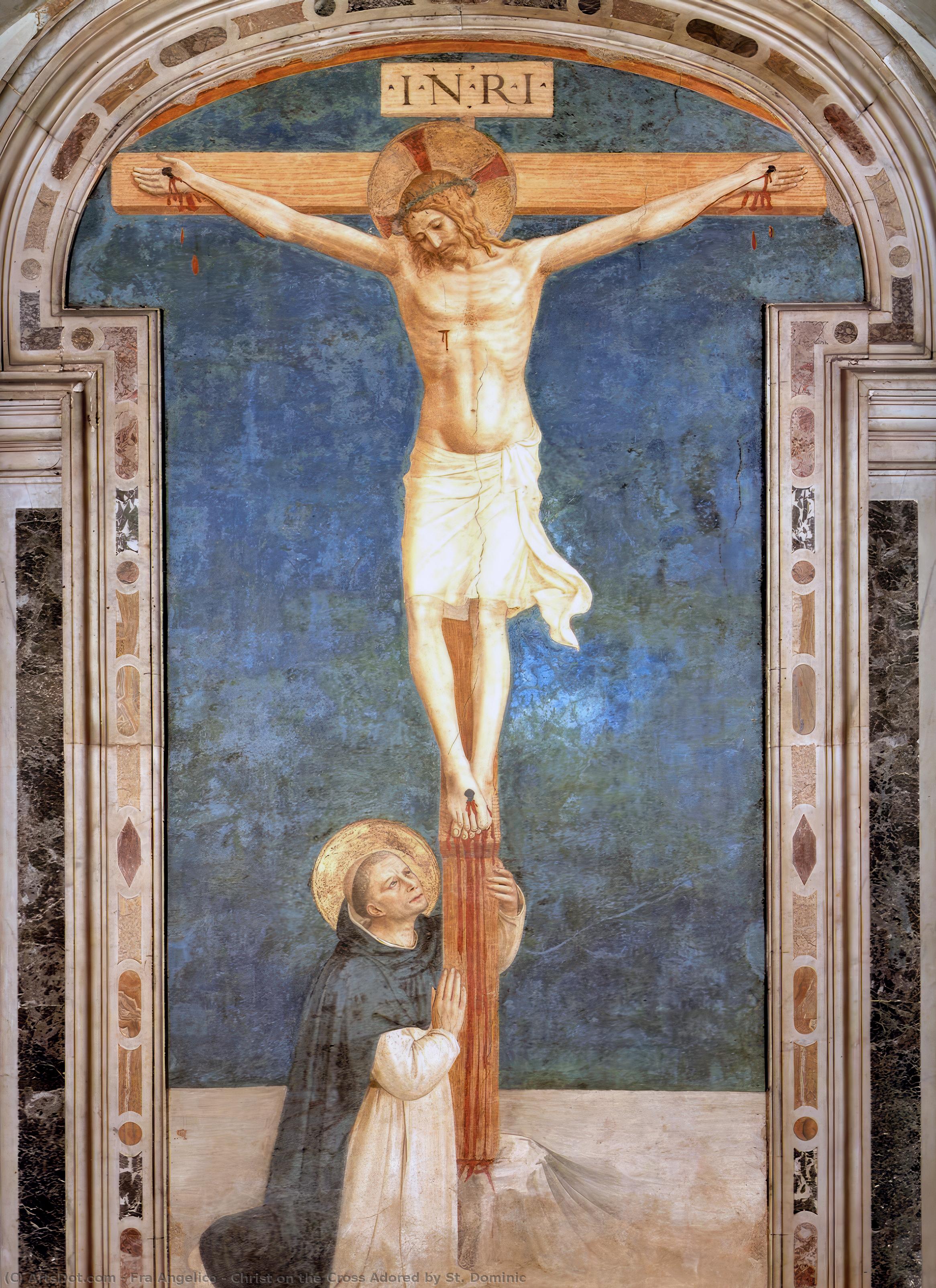 Wikioo.org – L'Encyclopédie des Beaux Arts - Peinture, Oeuvre de Fra Angelico - le christ en croix adoré par st . Dominique