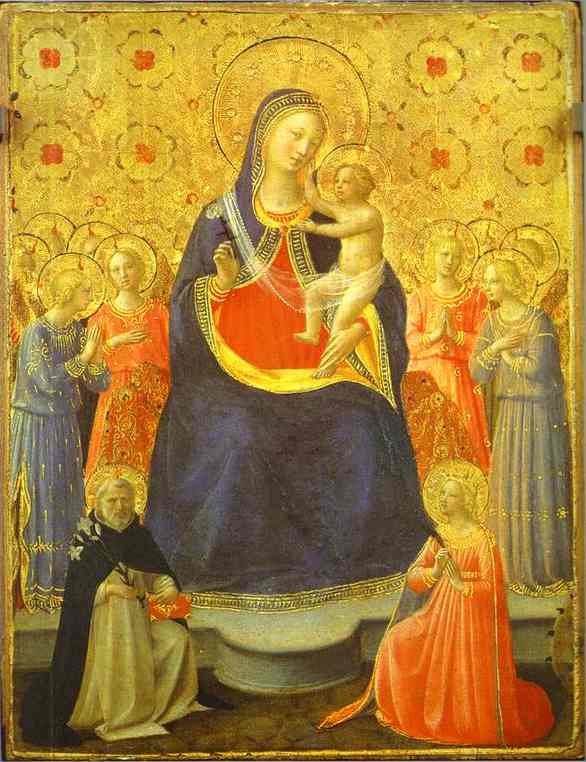 Wikioo.org - The Encyclopedia of Fine Arts - Painting, Artwork by Fra Angelico - Madonna with Angels and the Saints Dominic and Catherine