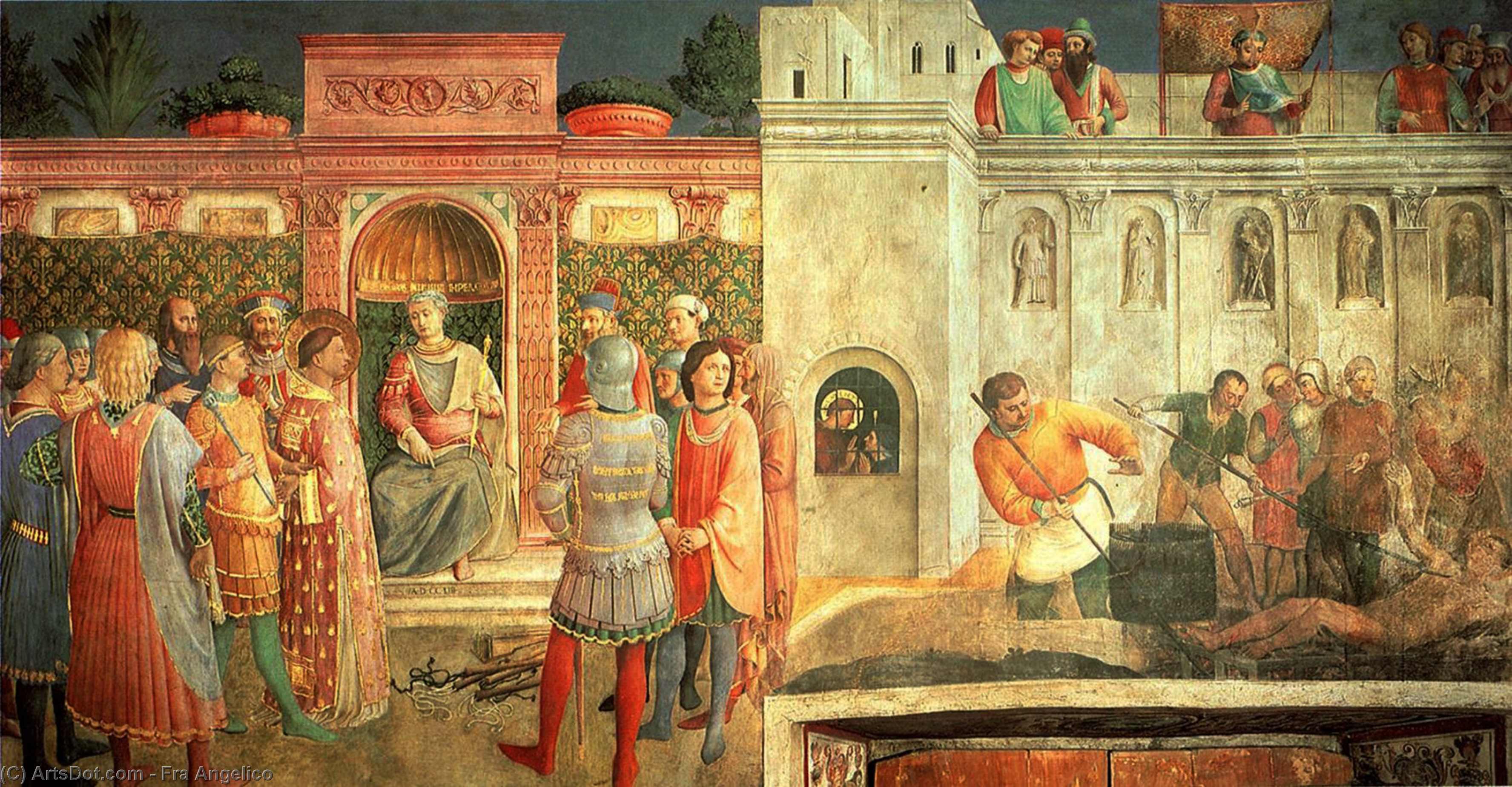 Wikioo.org - The Encyclopedia of Fine Arts - Painting, Artwork by Fra Angelico - St. Lawrence before St. Valerianus and Martyrdom of St. Lawrence