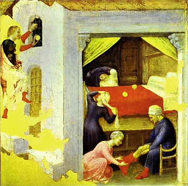 Wikioo.org - The Encyclopedia of Fine Arts - Painting, Artwork by Gentile Da Fabriano - Gentile da Fabriano - St. Nicholas and the Three Gold Balls
