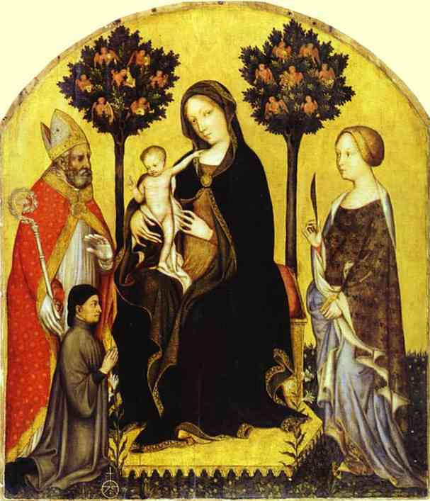 WikiOO.org - Encyclopedia of Fine Arts - Festés, Grafika Gentile Da Fabriano - Gentile da Fabriano - Virgin and Child with St. Nicholas and St. Catherine