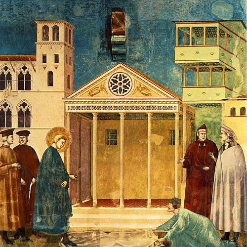Wikioo.org - Bách khoa toàn thư về mỹ thuật - Vẽ tranh, Tác phẩm nghệ thuật Giotto Di Bondone - Legend of St Francis - [01] - Homage of a Simple Man