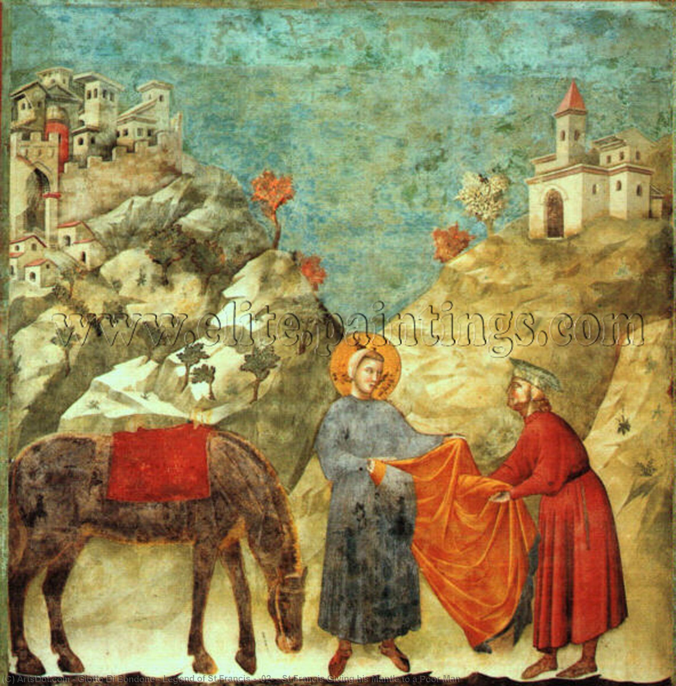 Wikioo.org - Bách khoa toàn thư về mỹ thuật - Vẽ tranh, Tác phẩm nghệ thuật Giotto Di Bondone - Legend of St Francis - [02] - St Francis Giving his Mantle to a Poor Man