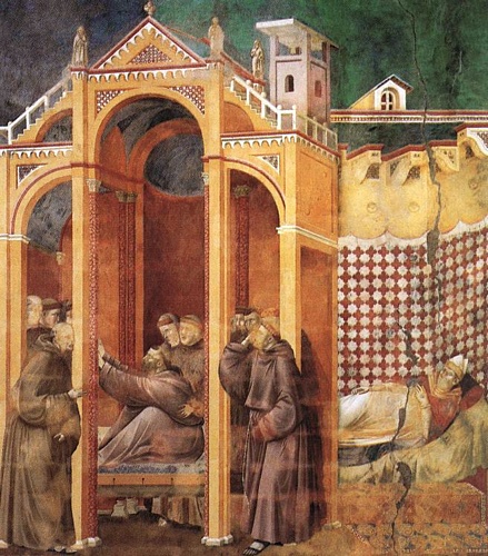Wikioo.org - The Encyclopedia of Fine Arts - Painting, Artwork by Giotto Di Bondone - Legend of St Francis - [21] - Apparition to Fra Agostino and to Bishop Guido of Arezzo
