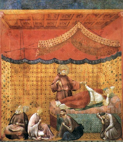Wikioo.org - Encyklopedia Sztuk Pięknych - Malarstwo, Grafika Giotto Di Bondone - Legend of St Francis - [25] - Dream of St Gregory