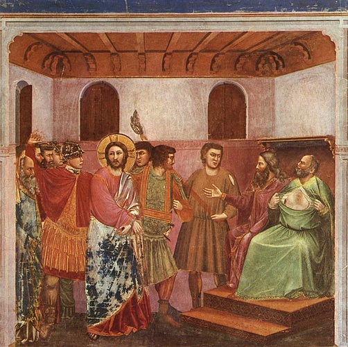 Wikioo.org - The Encyclopedia of Fine Arts - Painting, Artwork by Giotto Di Bondone - Scrovegni - [32] - Christ before Caiaphas