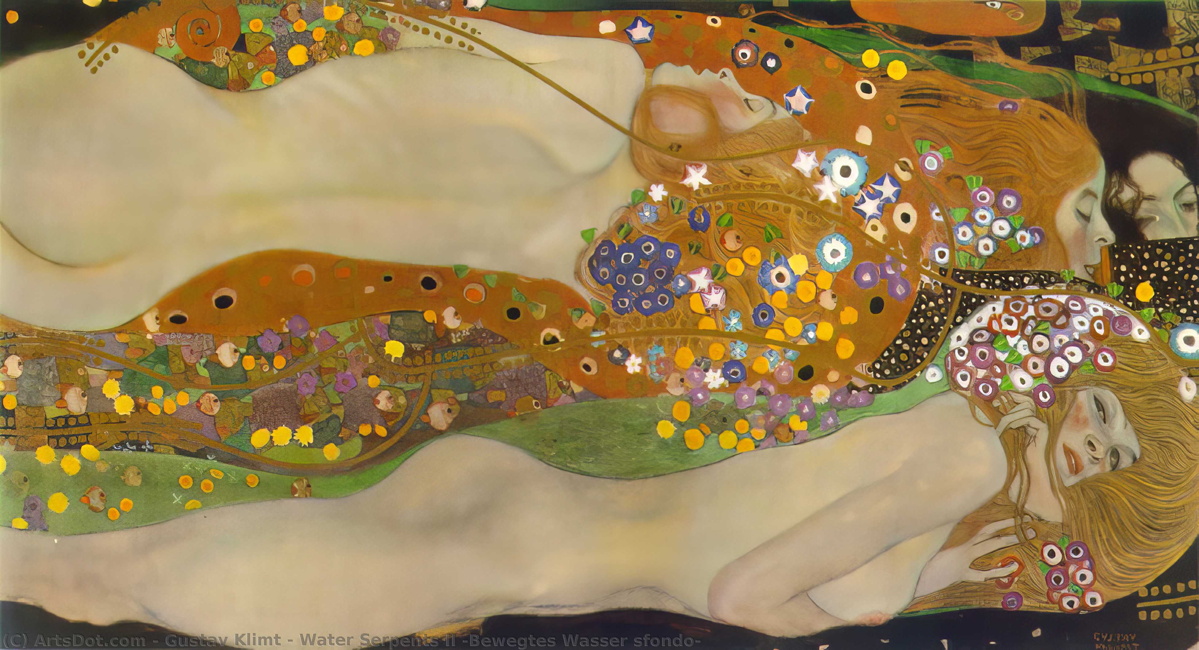 Wikioo.org - The Encyclopedia of Fine Arts - Painting, Artwork by Gustav Klimt - Water Serpents II (Bewegtes Wasser sfondo)