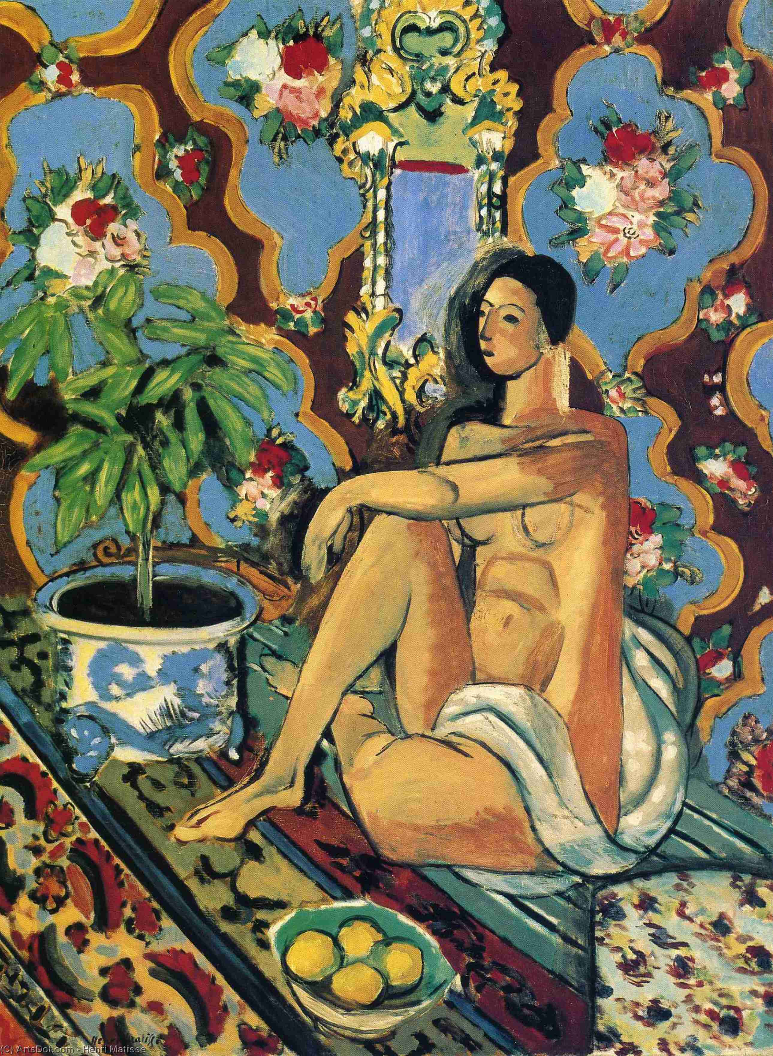 Wikioo.org - The Encyclopedia of Fine Arts - Painting, Artwork by Henri Matisse - Decorative Figure on an Ornamental Background